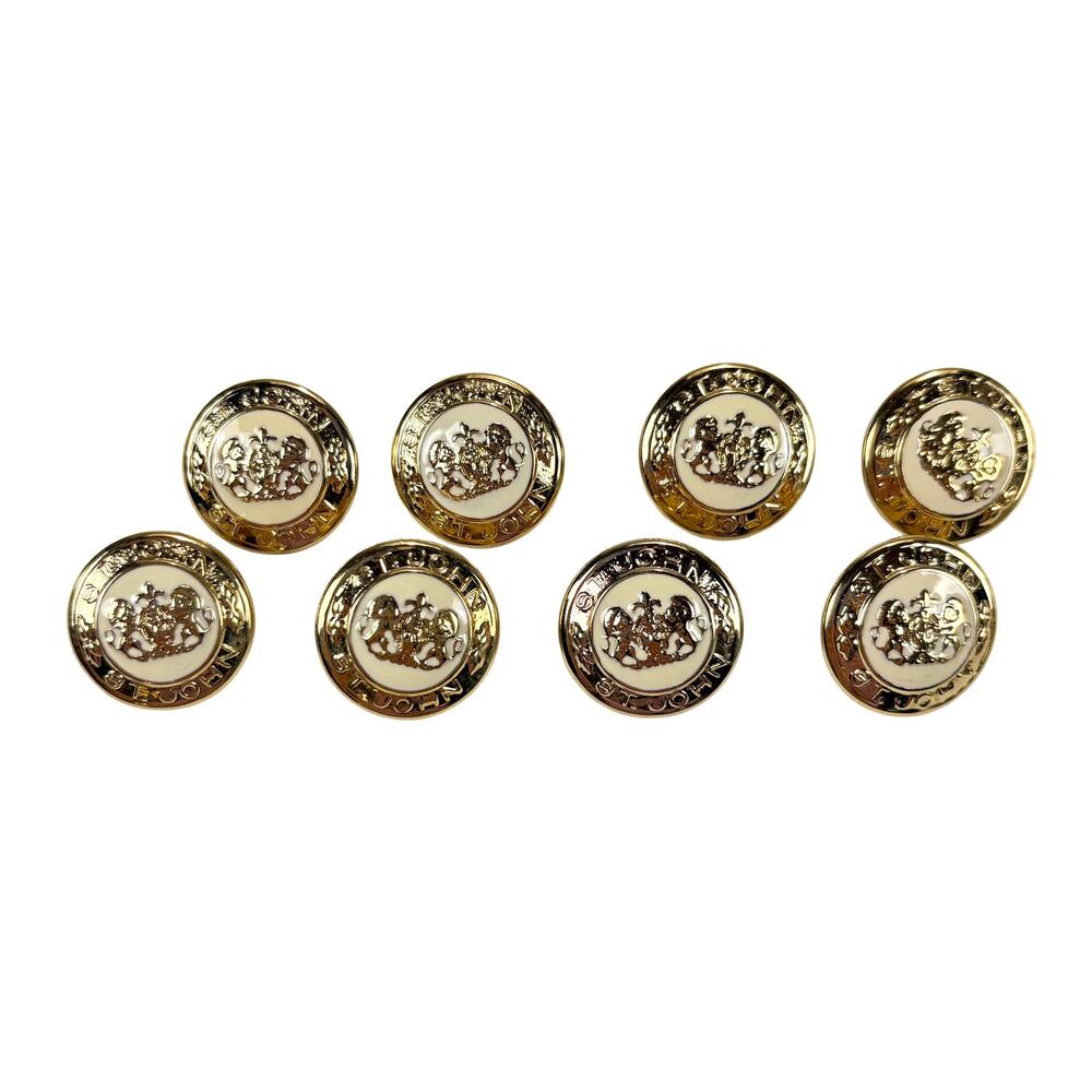 St. John VTG Lion Crest Button Set of 8 Gold Ivory Enamel 7/8" Replacement 8pc